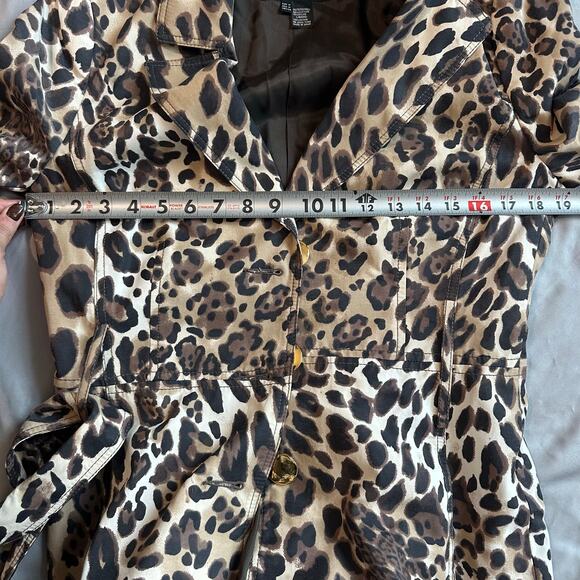 Zara Brown/Black Cheetah Print, Gold Button, Lined, Belted, Trench Coat- M - Picture 9 of 11
